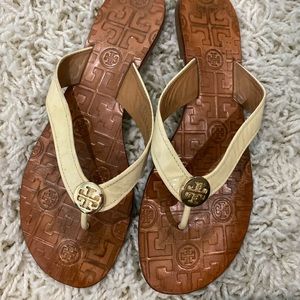 Tory Burch cream patent leather sandals